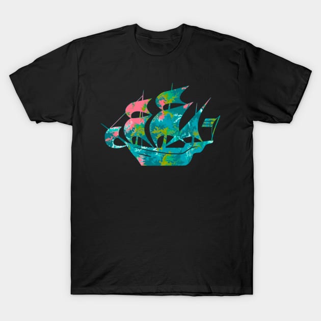 Galaxy Shores Discover Liquid Art Sailing Ship Silhouette T-Shirt by Mazz M